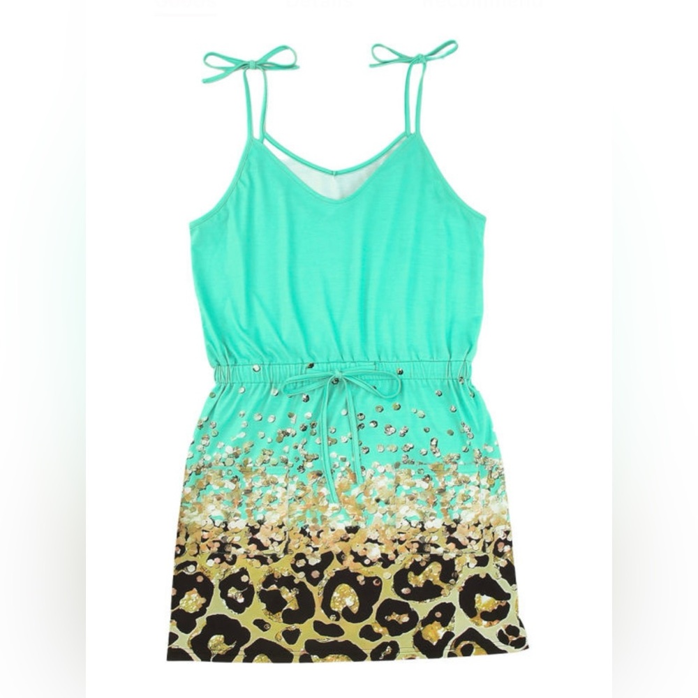 Green Leopard Print Strappy Dress